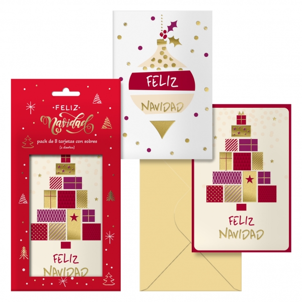 Dohe Glytter Pack de 8 Tarjetas de Felicitacion Navideña con Sobre - 2 Modelos Distintos - Tamaño 12,2x23,5cm - Papel Offset - Impresas a todo Color