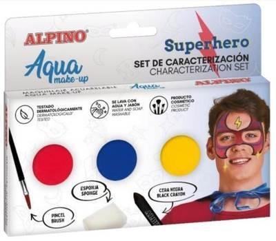 Alpino Aqua Make Up Set de Caracterizacion de Superheroes - 3 Polveras + Cera Negra + Pincel + Esponja