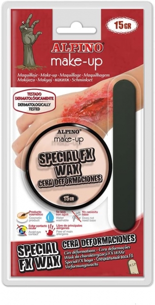 Alpino Special FX Wax Bote de Cera para Efectos de Heridas, Deformaciones, Cicatrices etc... - Contiene Espatula Aplicadora - Se Lava con Agua - Testado Dermatologicamente