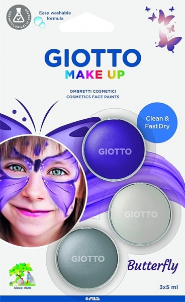 Giotto Make Up Butterfly Pack con 3 Maquillajes Faciales de Tematica Mariposa - Se Lava con Agua - Dermatologicamente Testado - Colores Surtidos