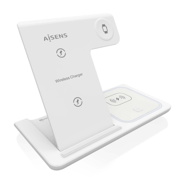 Aisens Cargador Inalambrico USB-C 3 en 1 de 15W para Movil - Apple Watch - Ariculares con Estuche de Carga - Color Blanco