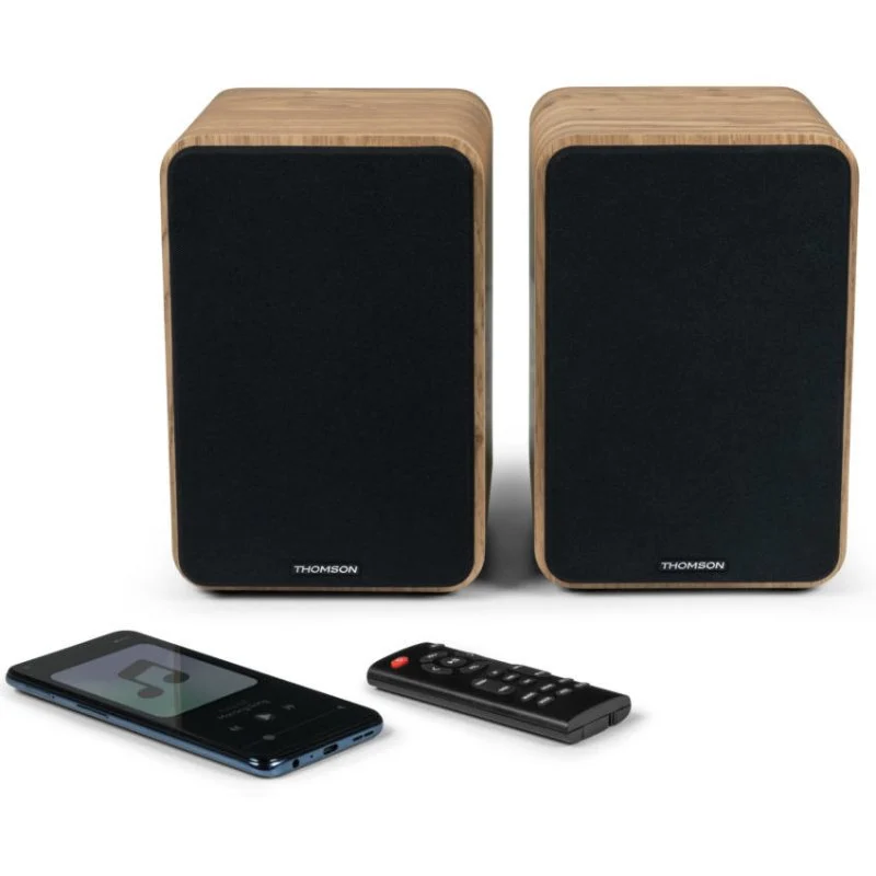 Thomson WS602DUO Altavoces 100W Bluetooth 5.0 - Entrada RCA, Optica - Mando a Distancia - Color Madera