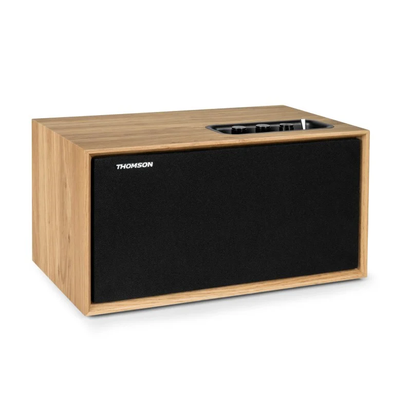 Thomson WS502 Altavoz 100W Bluetooth 5.0 - Caja de Madera - Frente Desmontable - Entrada RCA, USB, AUX-IN - Color Madera