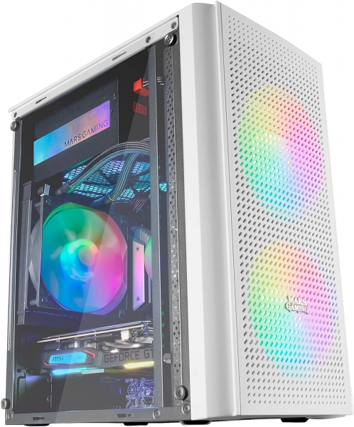 Mars Gaming MC300 Caja Gaming Compacta - Ventana Cristal Templado - Triple Ventilacion - Soporte Refrigeracion Liquida - Iluminacion RGB Fixed - Color Blanco