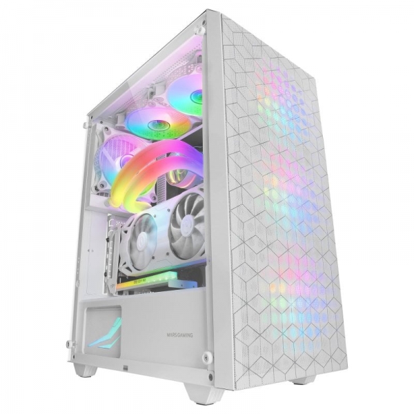 Mars Gaming MC-MAG Caja Gaming - Doble Rejilla Magnetica - Cristal Templado - 3 Ventiladores RGB - Soporte Refrigeracion Liquida - USB 3.0 - Color Blanco