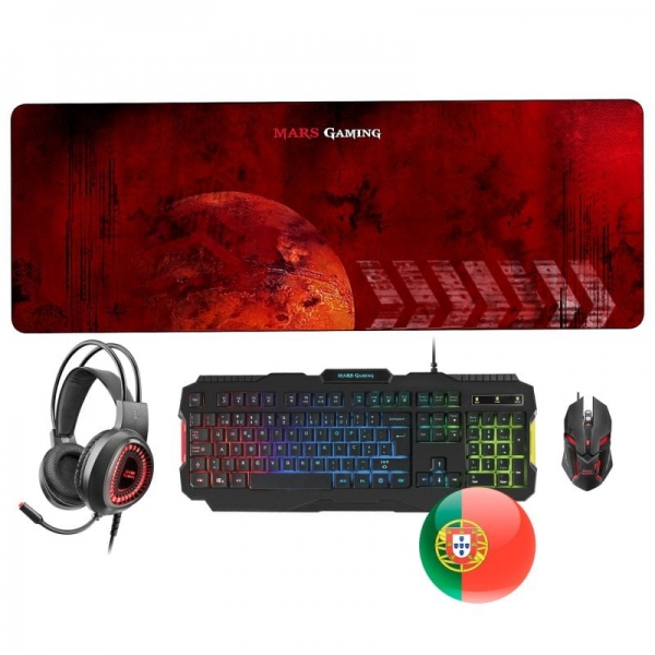 Mars Gaming MCPRGB2 Combo Gaming - Teclado RGB 3 Modos - Raton 4000DPI RGB Flow - Alfombrilla XXL - Auriculares Sonido Premium - Microfono Flexible - Color Varios