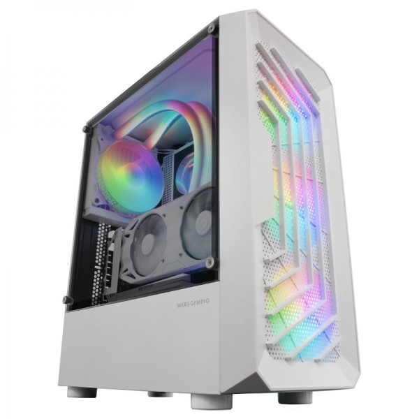 Mars Gaming MC-TOR Torre Gaming - Frontal MESH - Camara Dual - Ventilacion FRGB - Soporte Refrigeracion Liquida - USB 3.0 - Ventana Lateral Completa - Color Blanco