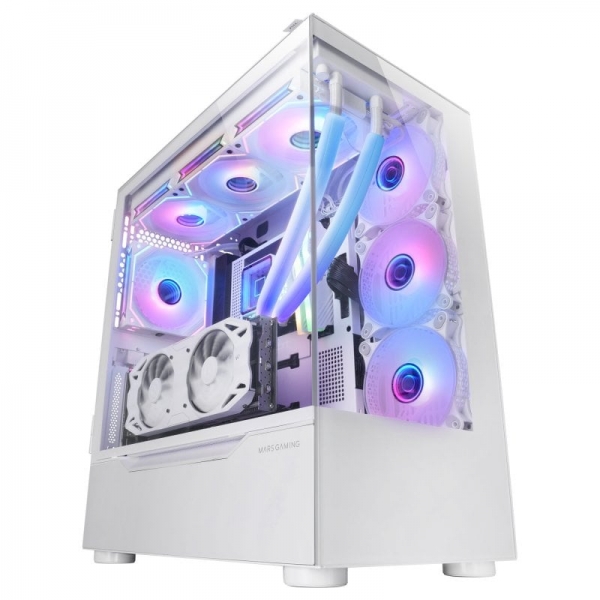 Mars Gaming MC-ULT Caja Gaming CUSTOM - Cristal Templado Panoramico - Soporte E-ATX - Capacidad para 9 Ventiladores - Camara Dual Vertical - Conectividad USB 3.0 - Color Blanco