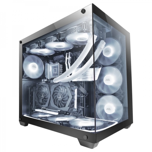 Mars Gaming MCV4 Torre Gaming Custom Premium - Cristal Templado Sin Marco - Estructura Modular Doble Camara - Soporte 10 Ventiladores - E-ATX XXL - Color Negro