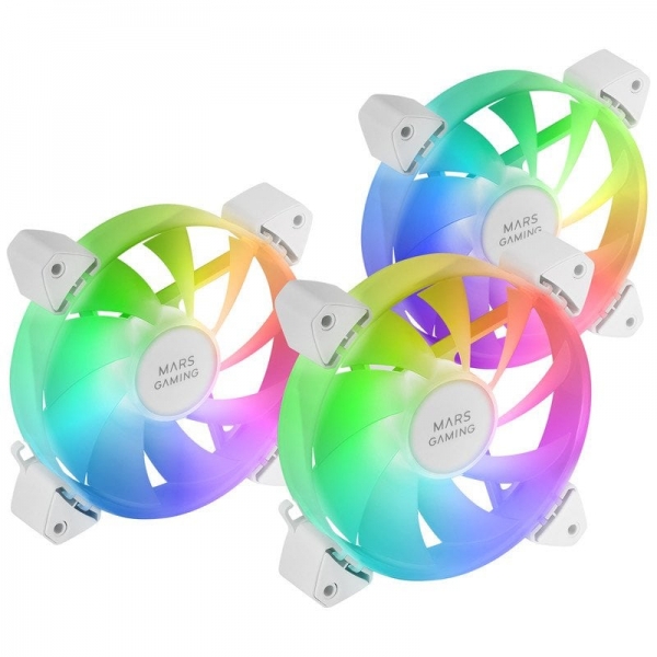 Mars Gaming MF-3A Kit de Ventiladores ARGB - Iluminacion 360º Sin Marco - Efectos ARGB Rainbow - Funcionamiento Ultrasilencioso - Compatible con ARGB - Color Varios