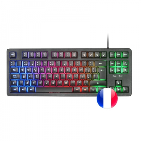 Mars Gaming MK023 Teclado Gaming - Tecnologia H-Mech RED - Iluminacion FRGB LED - Anti-Ghosting - Compatible con Windows, Linux, Consolas - Frances - Color Negro