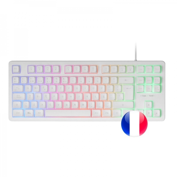 Mars Gaming MK023 Teclado Gaming - Tenkeyless - H-Mech RED - Iluminacion FRGB - Anti-Ghosting - Compatible con Windows, Linux, Consolas - Estructura Duradera - Frances - Color Blanco