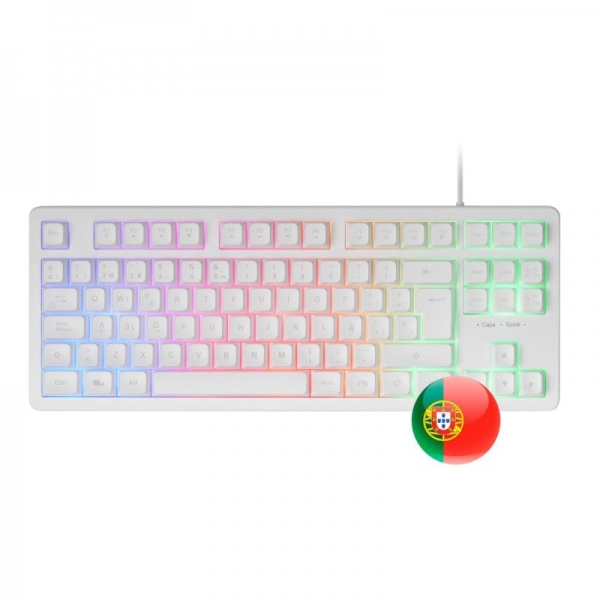 Mars Gaming MK023 Teclado Gaming - Tecnologia H-Mech RED - Iluminacion FRGB LED - Anti-Ghosting - Compatibilidad Universal - Estructura Robusta - Portugues - Color Blanco