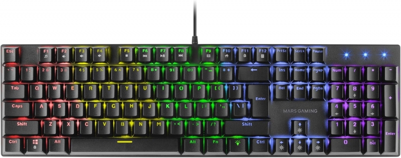 Mars Gaming MK422 Teclado Gaming Mecanico - Iluminacion RGB 12 Efectos - Teclas Doble Inyeccion - Switches Antipolvo - Anti-Ghosting Avanzado - Multiplataforma - Color Negro