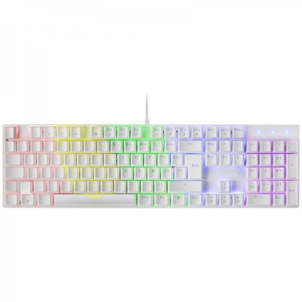 Mars Gaming MK422 Teclado Mecanico RGB - Switches Antipolvo - Teclas Imborrables - 12 Efectos Rainbow - Modo Juego - Anti-ghosting - Multiplataforma - Color Blanco