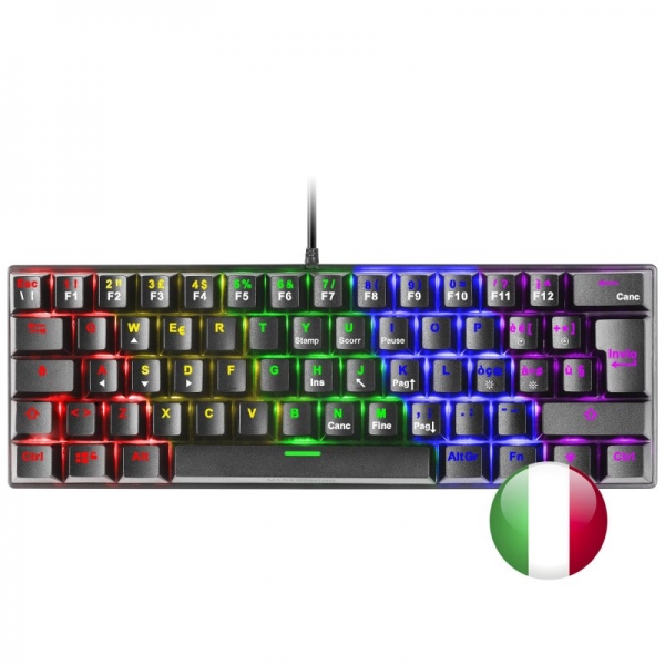 Mars Gaming MK60 Teclado Gaming Mecanico - Ultra-Compacto 60% - Switches Antipolvo - Iluminacion RGB - Teclas Imborrables - Anti-Ghosting Avanzado - Multiplataforma - Italiano - Color Negro