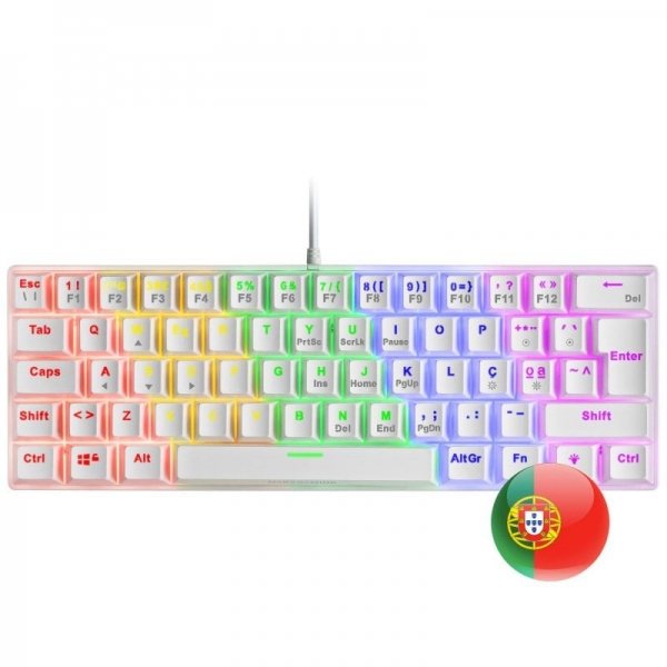 Mars Gaming MK60 Teclado Gaming Mecanico - Ultra-Compacto 60% - Switches Antipolvo - Iluminacion RGB - Teclas Imborrables - Anti-Ghosting Avanzado - Portugues - Color Blanco