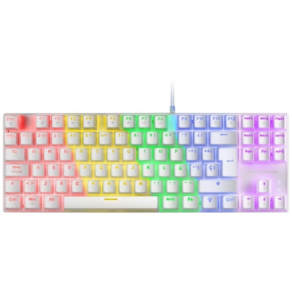 Mars Gaming MK80 Teclado Gaming Mecanico - TKL Compacto - Iluminacion RGB - Teclas Imborrables - Switches Antipolvo - Multiplataforma - Anti-Ghosting Avanzado - Color Blanco