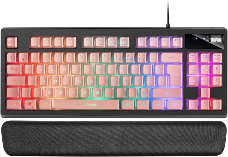 Mars Gaming MKAX Teclado Gaming - Iluminacion RGB 9 Efectos - Diseño Compacto TKL - Tecnologia H-Mech - Reposamuñecas Memory Gel - Compatible Multiplataforma - Color Negro