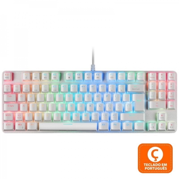 Mars Gaming MKREVO PRO Teclado Mecanico - TKL con Pad Numerico - Switches OUTEMU PRO - Iluminacion FULL RGB - Base de Aluminio - Multiplataforma - Portugues - Color Blanco