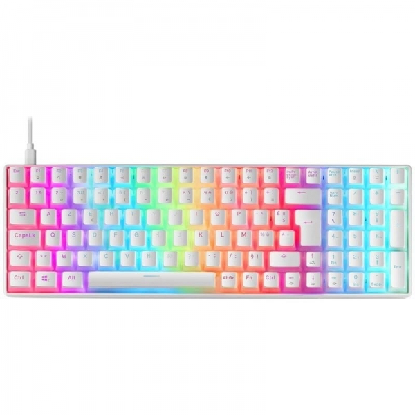 Mars Gaming MKULTRA Teclado Gaming Premium - Tamaño Compacto 96% - Teclas PBT Pudding - Iluminacion RGB Chroma - Switches OUTEMU SQ - USB-C Extraible - Multiplataforma - Color Blanco