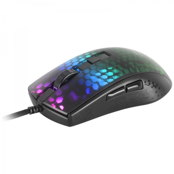 Mars Gaming MMR Raton Gaming Ultraligero - 58g - Iluminacion RGB 16.8M - Sensor Optico 12800 DPI - Switches Mecanicos Huano - Cable Feather Paracord - Color Negro