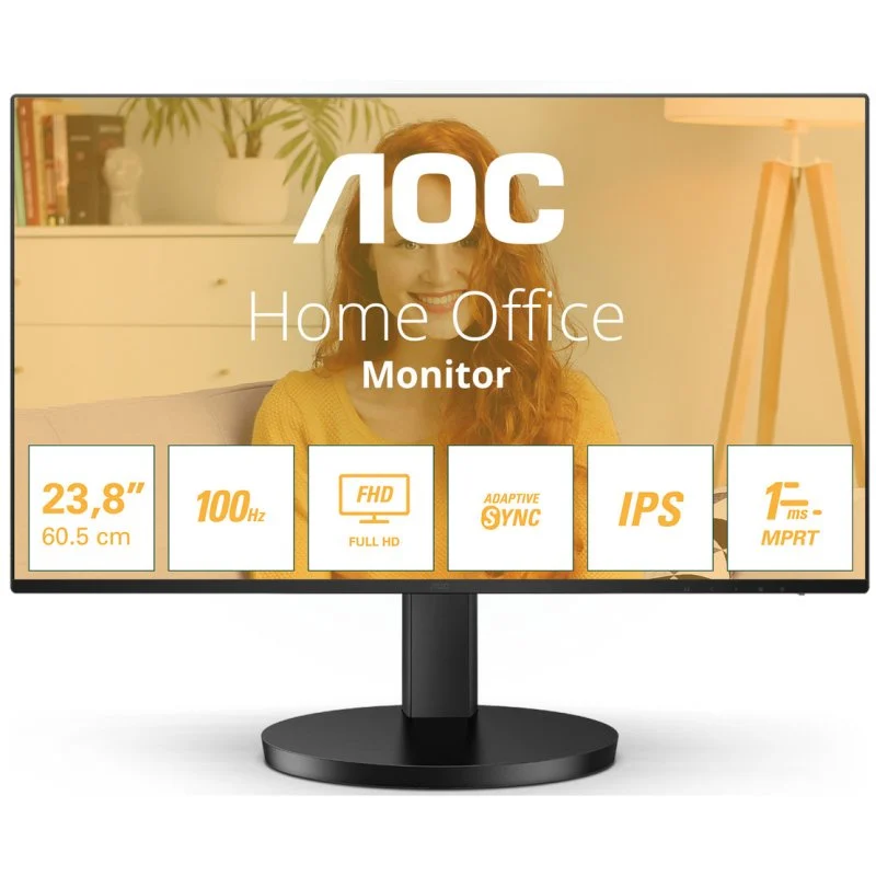 AOC Monitor 23.8" LED IPS FullHD 1080p 100Hz - Respuesta 1ms - Angulo de Vision 178° - Altavoces Incorporados - HDMI, VGA, Audio - VESA 100x100mm