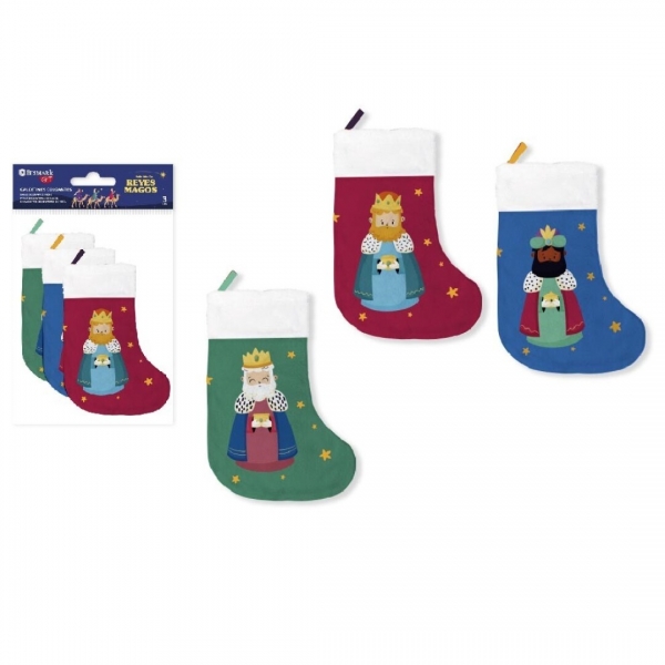 Bismark Pack de 3 Calcetines Decorativos Reyes Magos - Con Cinta para Colgar