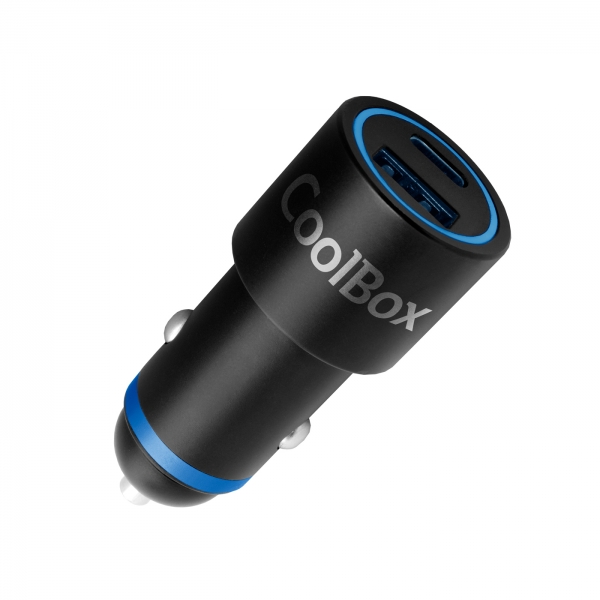 Coolbox Cargador de Coche - 48W - QC3.0 y PD1.2 - USB-A y USB-C - Color Negro