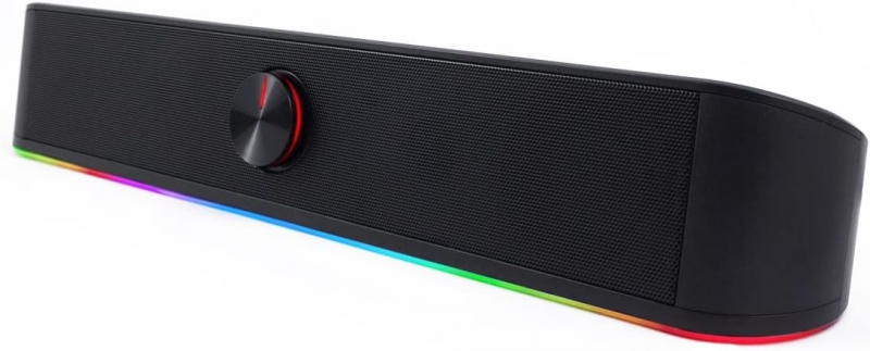 DeepGaming Barra de Sonido 6W - Jack 3.5mm - Bluetooth 5.0 -  Cable de 1.0m - Iluminación RGB - Color Negro