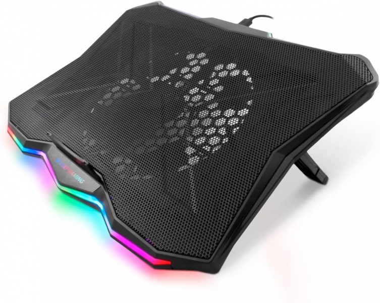 DeepGaming RBW-17 Base de Refrigeracion para Portatil hasta 17" - Ventilador de 17.5cm - 7 Posiciones de Inclinacion - Iluminacion LED Rainbow - 2 Puertos USB 2.0