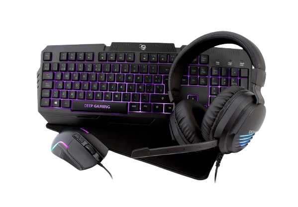 DeepGaming DeepX-Wing2 Pack Gaming Teclado USB + Raton USB 7200dpi + Auriculares Jack 3.5mm + Alfombrilla - Iluminacion LED en 3 colores - Color Negro