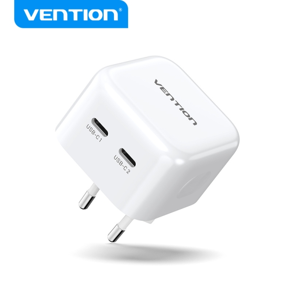 Vention Cargador USB-C+USB-C GaN - Carga rapida - Protecciones Integradas - Compatible con Multiples Dispositivos - Potencia 35W - Color Blanco