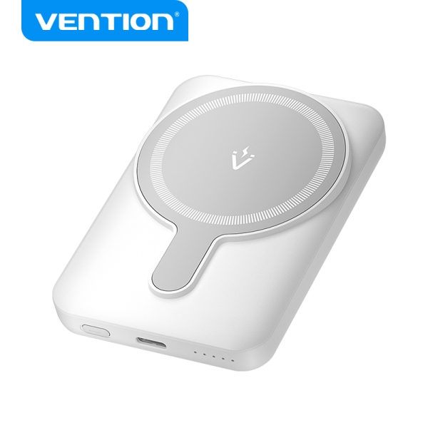 Vention PowerBank 5000mAh Magnetico Inalambrico - USB-C Dual - 20W - Display Luminoso - Carga Rapida - Material Resistente - Color Blanco