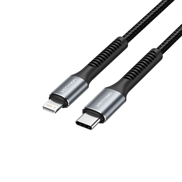 Vention Cable de Carga Lightning/USB-C - Velocidad 480Mbps - Material Aluminio/PVC - Potencia 60W - Color Negro