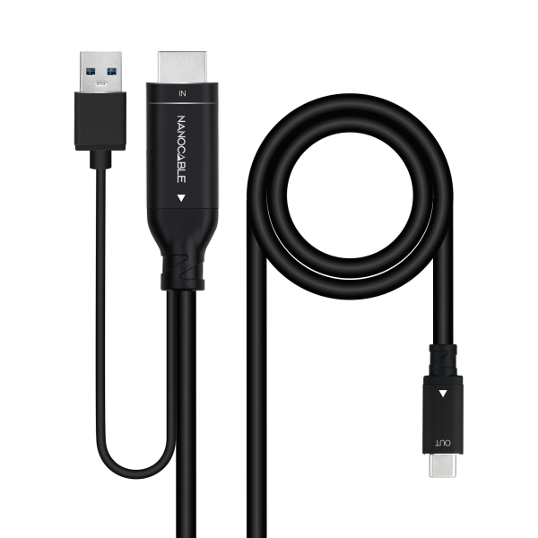 Nanocable Cable Conversor HDMI Macho a USB-C Macho - Longitud 1.8m - Color Negro