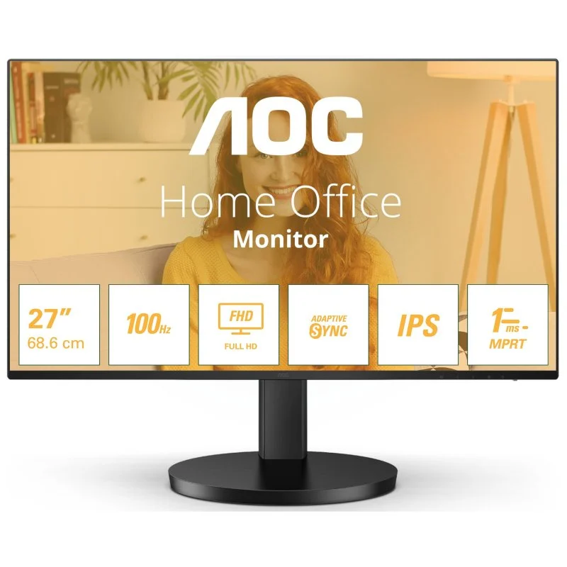 AOC Monitor 27" LED IPS FullHD 1080p 100Hz - Respuesta 1ms - Angulo de Vision 178° - Altavoces Incorporados - HDMI, VGA, Audio - Montaje VESA