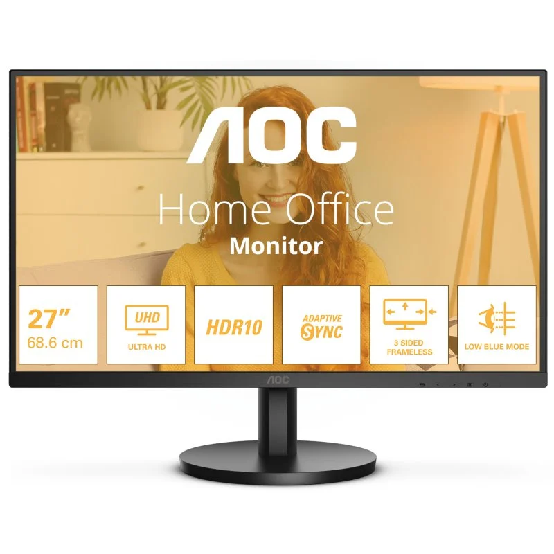 AOC Monitor 27" LED VA UltraHD 4K 60Hz - Respuesta 4ms - Angulo de Vision 178° - Altavoces Incorporados - HDMI, Audio - Montaje VESA 100x100