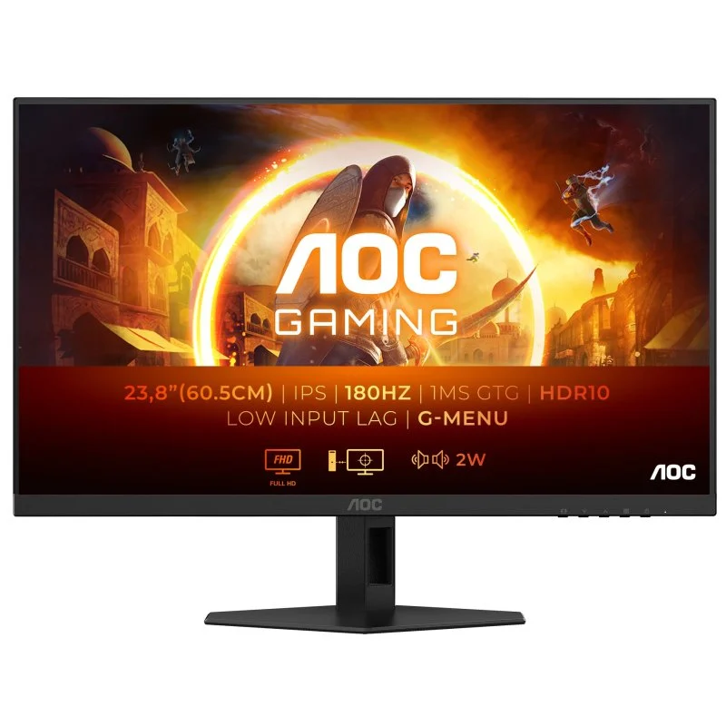 AOC G4 Monitor 23.8" LED Fast IPS FullHD 180Hz HDR10 - Respuesta 1ms - Angulo de Vision 178° - Altavoces Incorporados - HDMI, DisplayPort, Audio - Montaje VESA 100x100