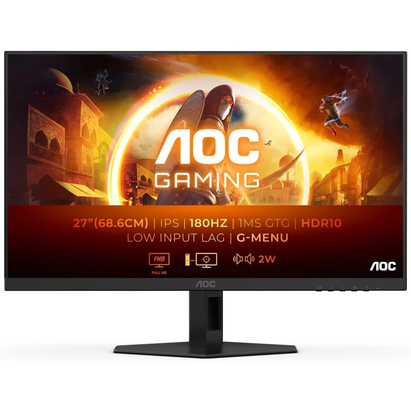 AOC G4 Monitor 27" LED Fast IPS FullHD 180Hz HDR10 - Respuesta 1ms - Angulo de Vision 178° - Altavoces Incorporados - HDMI, DisplayPort, Audio - Montaje VESA 100x100