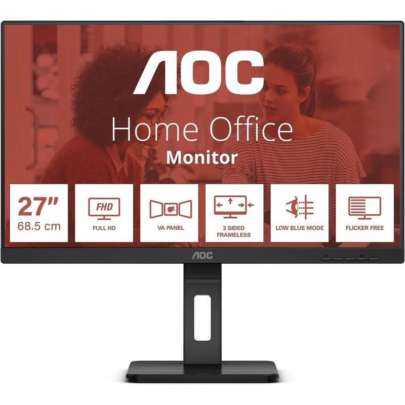 AOC Monitor 27" LED IPS FullHD 1080p 75Hz - Respuesta 4ms - Ajuste de Altura - Angulo de Vision 178° - Altavoces Incorporados - USB, HDMI, VGA, Audio - Montaje VESA 100x100