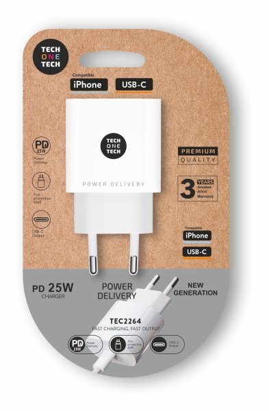 TechOneTech Cargador de Pared USB-C PD 3.0 25W - Ultrarapido