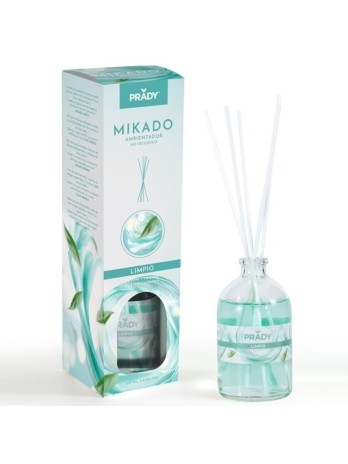 Prady Ambientador Mikado Limpio - Frasco de Cristal 100ml y Varitas Difusoras