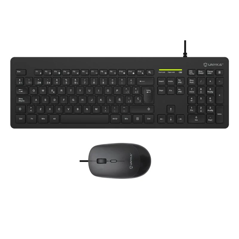 Unykach MK211 Pro Slim Pack de Teclado Slim 108 Teclas de Membrana + Raton 2400dpi, 3 Botones, Uso Ambidiestro - Color Negro