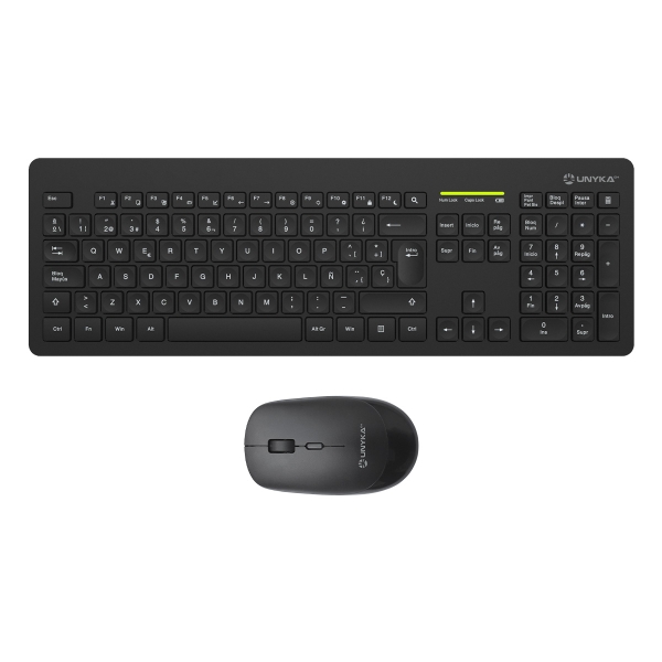 Unykach MK212 Pro Slim Wireless Pack de Teclado Inalambrico Slim 108 Teclas de Membrana + Raton Inalambrico 1600dpi, 3 Botones, Uso Ambidiestro - Color Negro