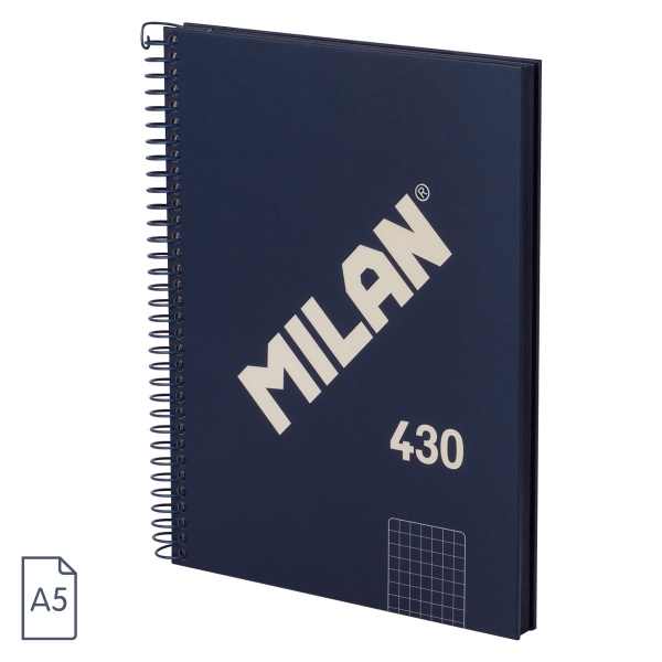 Milan Serie 1918 Cuaderno Espiral Formato A5 Cuadricula 5x5mm - 80 Hojas de 95 gr/m2 - Microperforado, 2 Taladros - Color Azul