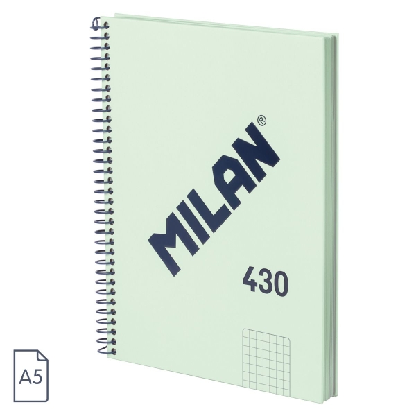 Milan Serie 1918 Cuaderno Espiral Formato A5 Cuadricula 5x5mm - 80 Hojas de 95 gr/m2 - Microperforado, 2 Taladros - Color Verde