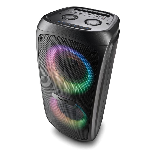 NGS Wild Temper Altavoz Portatil 200W TWS Bluetooth 5.3 - Iluminacion LED RGB - USB, Aux In y Doble Entrada de Microfono - Autonomia hasta 5h - Color Negro