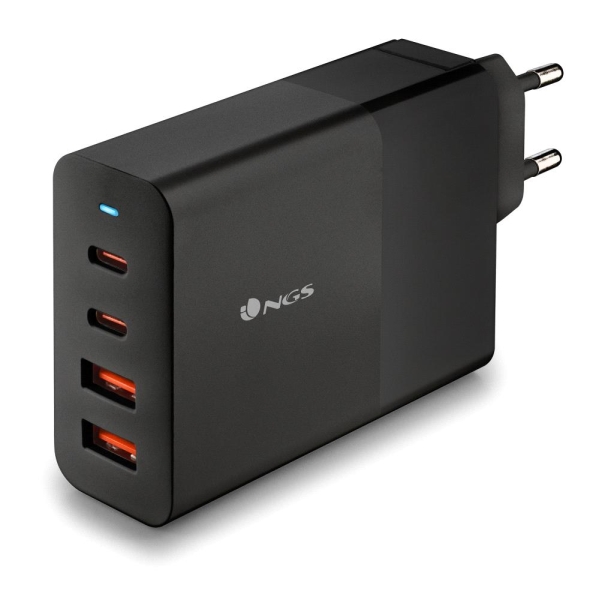 NGS Bud 100W Cargador Universal de Pared 100W Ultrarapido - 2x USB-C PD & PPS, 2x USB-A QC 3.0 - Color Negro