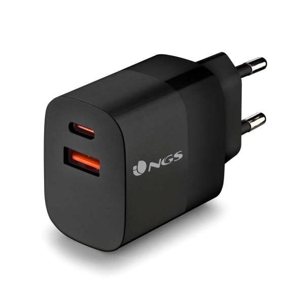 NGS Bud 33W Cargador Universal de Pared 33W Ultrarapido - 1x USB-C PD & PPS, 1x USB-A QC 3.0 - Color Negro